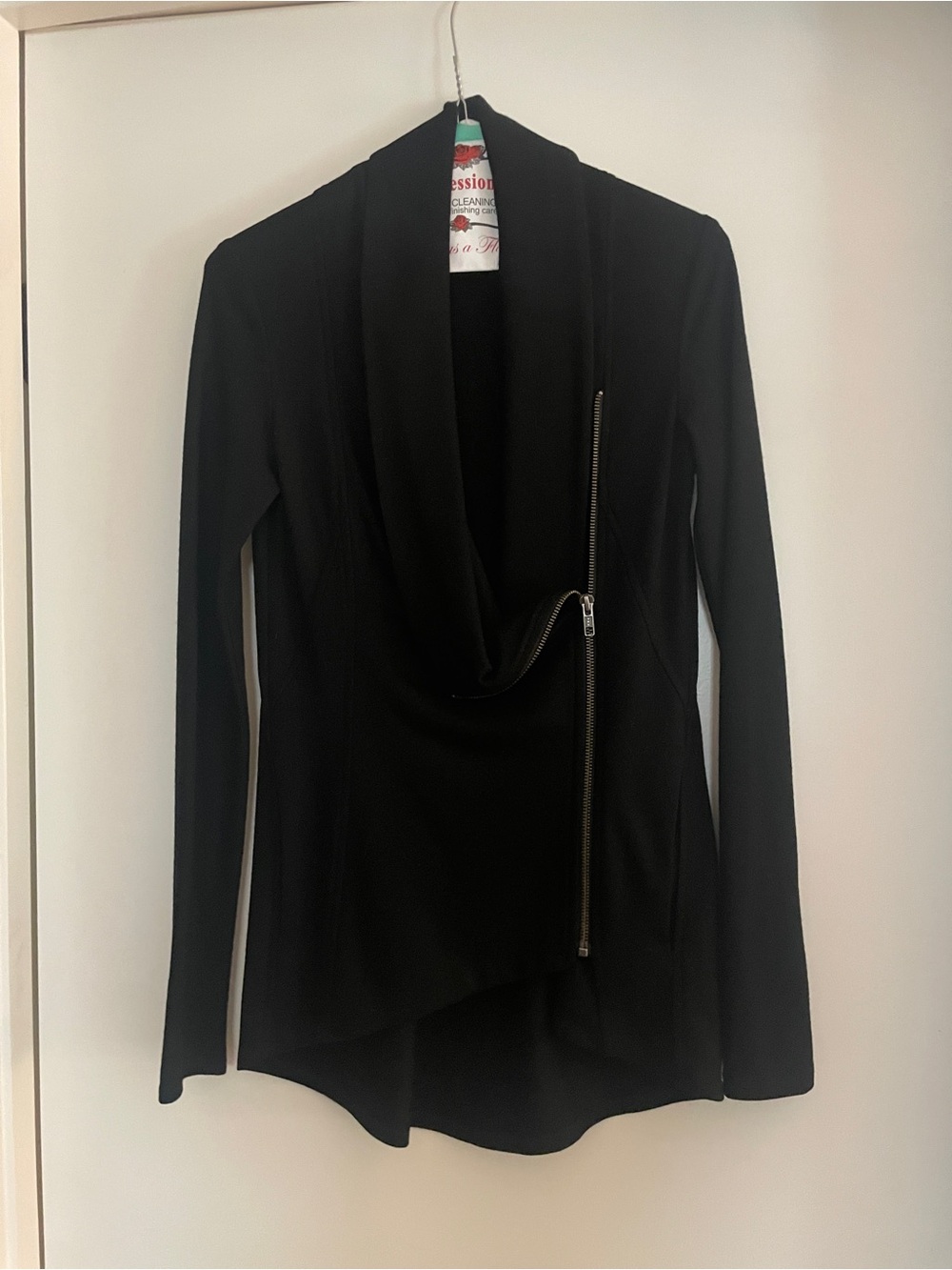 Helmut Lang Black Asymmetrical Wool Zip Jacket - Size P